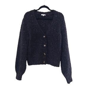 Another Love Women's Black Multicolor Speckled Wool Blend Button Front Sweater